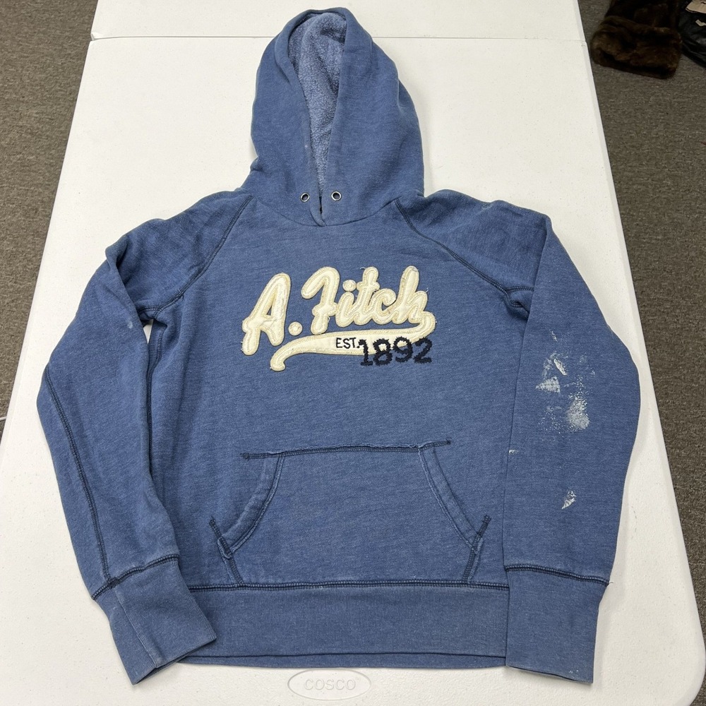 Abercrombie & Fitch Hoodie boys Large Blue Vintage Distressed Logo Sweatshirt
